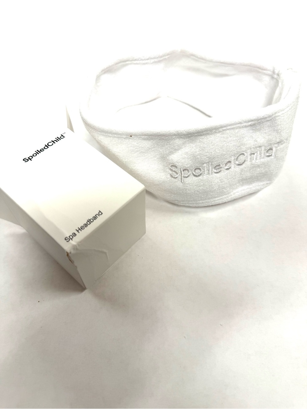 Spoiled Child White Spa Headband with Embroidered Logo